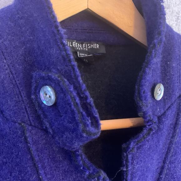 Eileen Fisher Merino Wool Long Sleeve Midnight Blue Blazer Jacket Size L Petite - Picture 2 of 13